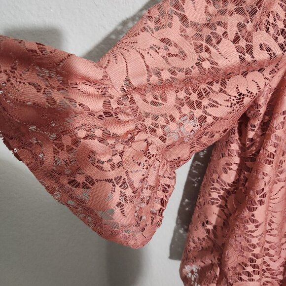 Meraki Womens Large Off-Shoulder Lace Blouse Bell Sleeves Mauve Crop top - Picture 8 of 15